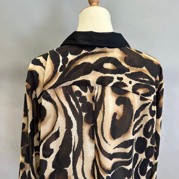 Chico's Ocelot Print Button Up Long Sleeve Blouse Sheer US Size XXL Chicos 4 - Picture 10 of 15